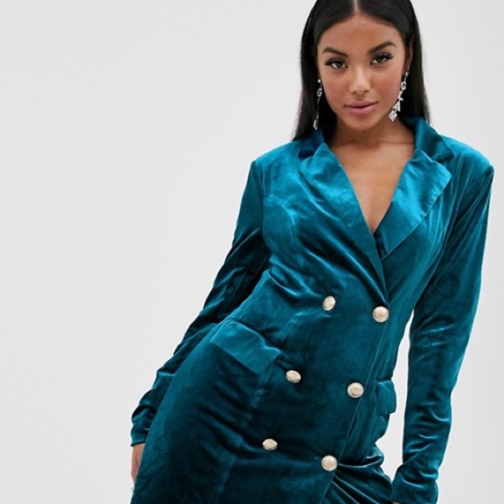 MISSGUIDED Teal Velvet Blazer Dress SZ 10
